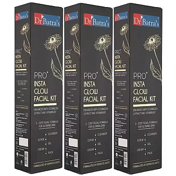 Dr Batras Pro Plus Insta Glow Facial Kit (Facial Pack 50g + Scrub 50g + Cleanser 50g + Gel 50g + Massage Cream 50g) (1Pack, Pack of 3)