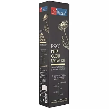 Dr Batras Pro Plus Insta Glow Facial Kit (Facial Pack 50g + Scrub 50g + Cleanser 50g + Gel 50g + Massage Cream 50g) (1Pack, Pack of 3)