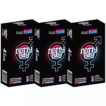 NottyBoy Bigg Bang 4 In 1 Lubricated Latex Condoms (10pcs, Pack of 3)