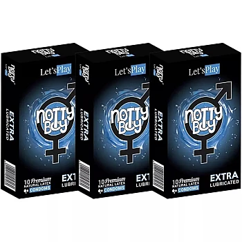NottyBoy Let's Play Extra Lubricated Natural Latex Condoms (10pcs, Pack of 3)