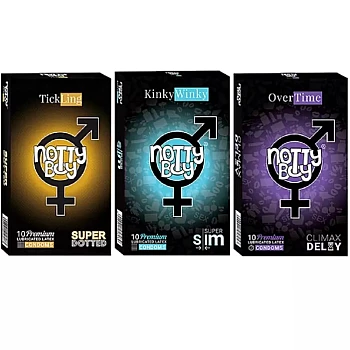 NottyBoy Tick Ling Lubricated Latex + Kinkywinky Super Slim Lubricated Latex + Over Time Lubricated Latex Condoms (Each 10 Pcs) (1Pack)