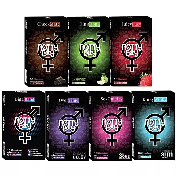 NottyBoy Honeymoon Package Condoms Combo Pack (7 Boxes Each 10Pcs) (1Pack)