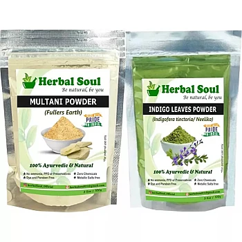 Herbal Soul Indigo Leaves & Multani Mitti Powder Combo (Each 100g) (1Pack)