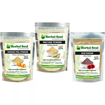 Herbal Soul Multani Mitti, Orange Peel & Rose Petal Powder Combo (Each 100g) (1Pack)