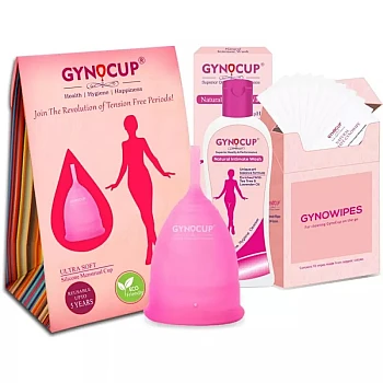 Gynocup Female Intimate Wash, Intimate Gyno Wipes & Menstrual Cup (Small) Combo (Intimate Wash 100ml + Wipes (20cm x 15cm) 10 Pcs + 1 Cup) (1Pack)