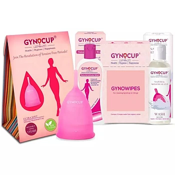 Gynocup Female Intimate Wash, Intimate Gyno Wipes, Menstrual Cup Wash & Menstrual Cup (Large) Kit (Intimate Wash 100ml + Wipes (20cm x 15cm) 10 Pcs + Cup Wash 100ml + Cup 1Pcs) (1Pack)