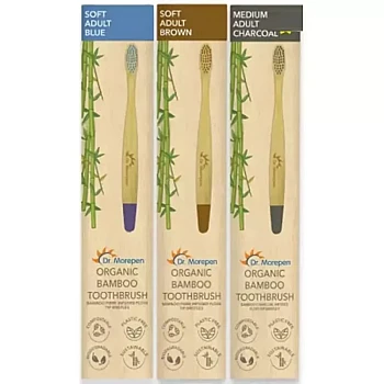 Dr Morepen Organic Bamboo Toothbrush For Adults (3 Toothbrush Blue, Brown & Charcoal) (1Pack)