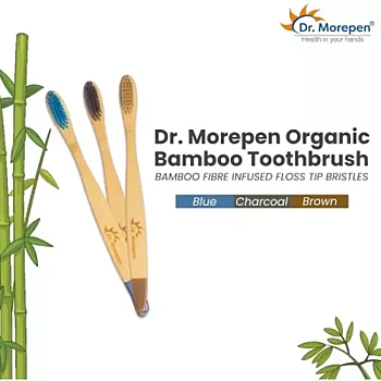 Dr Morepen Organic Bamboo Toothbrush For Adults (3 Toothbrush Blue, Brown & Charcoal) (1Pack)