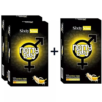 NottyBoy Sixtynine Extra Thin Banana Flavour Condoms (10pcs, Pack of 3)