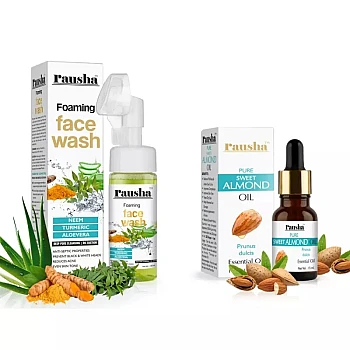 Rausha Foaming Neem Face Wash + Pure Sweet Almond Oil (Facewash 150ml + Oil 15ml) (1Pack)