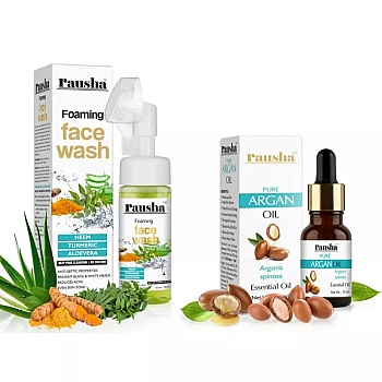 Rausha Foaming Neem Face Wash + Pure Argan Oil (Facewash 150ml + Oil 15ml) (1Pack)