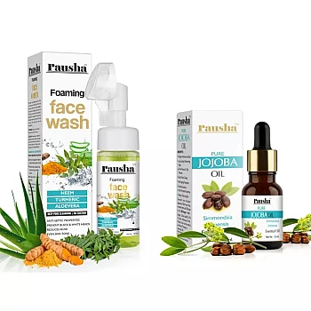 Rausha Foaming Neem Face Wash + Pure Jojoba Oil (Facewash 150ml + Oil 15ml) (1Pack)
