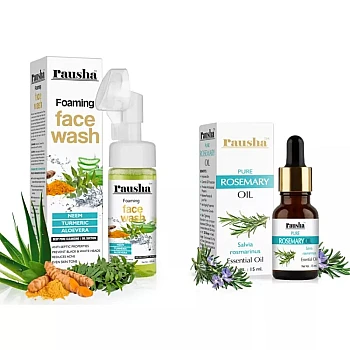 Rausha Foaming Neem Face Wash + Pure Rosemary Oil (Facewash 150ml + Oil 15ml) (1Pack)