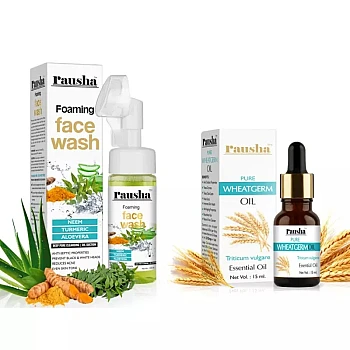 Rausha Foaming Neem Face Wash + Pure Wheatgerm Oil (Facewash 150ml + Oil 15ml) (1Pack)