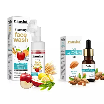 Rausha Foaming Apple Cider Face Wash + Pure Sweet Almond Oil (Face Wash 150ml + Oil 15ml) (1Pack)