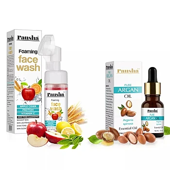 Rausha Foaming Apple Cider Face Wash + Pure Argan Oil (Face Wash 150ml + Oil 15ml) (1Pack)