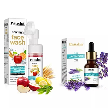 Rausha Foaming Apple Cider Face Wash + Pure Lavender Oil (Face Wash 150ml + Oil 15ml) (1Pack)