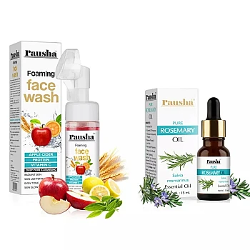 Rausha Foaming Apple Cider Face Wash + Pure Rosemary Oil (Face Wash 150ml + Oil 15ml) (1Pack)