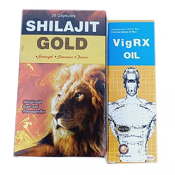 Girik Shilajit Gold Capsules + Vigrx Oil (30Cap + 30ml Oil) (1Pack)