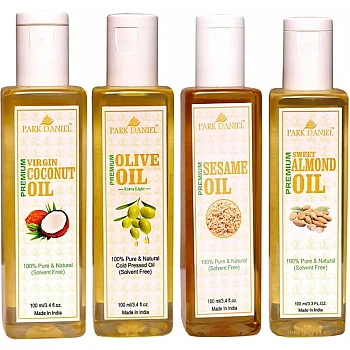 Park Daniel Premium Virgin Coconut Oil + Olive Oil + Sesame Oil + Almond Oil (Each 100ml) (1Pack)