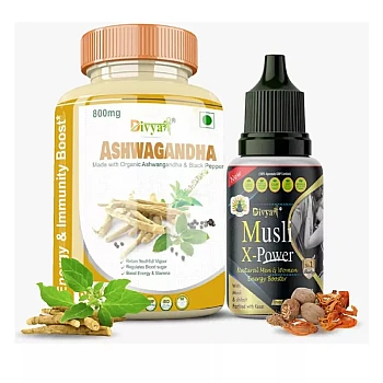 Divya Shree Ashwagandha Capsule & Musli X-Power Oil (60Capsule + 30ml) (1Pack)