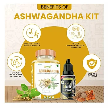 Divya Shree Ashwagandha Capsule & Musli X-Power Oil (60Capsule + 30ml) (1Pack)