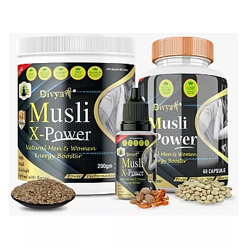 Divya Shree Musli X-Power Capsules + Musli X-Power Oil + Musli X-Power Prash (60Cap + Oil 30ml + Prash 200g) (1Pack)