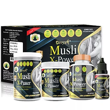 Divya Shree Musli X-Powder Kit (Powder 150gm + Prash 200gm + 60 Caps + Oil 30ml) (1Pack)