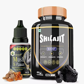 Divya Shree Shilajit Capsules + Musli X-Power Oil (60Cap + Oil 30ml) (1Pack)