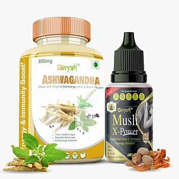 Divya Shree Ashwagandha Capsule + Musli X-Power Oil (Caps 60 + 30ml) (1Pack)