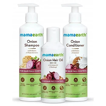 Mamaearth Onion Shampoo + Onion Hair Oil + Onion Conditioner Combo (Shampoo 250ml + Oil 150ml + Conditioner 250ml) (1Pack)