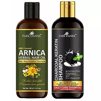 Park Daniel 100% Natural Arnica Herbal Hair Oil + Charcoal Keratin Shampoo Combo (100ml Each) (1Pack)