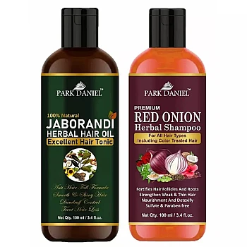 Park Daniel 100% Natural Jaborandi Herbal Hair Oil + Red Onion Herbal Shampoo Combo (100ml Each) (1Pack)