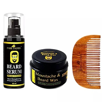 Park Daniel Beard Serum + Moustache & Beard Wax + Wooden Beard Comb (Serum 60ml + Wax 50g + Comb 1Pcs) (1Pack)