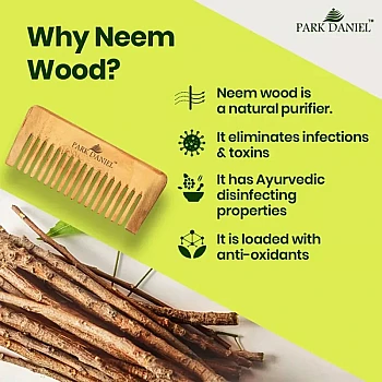 Park Daniel Natural & Ecofriendly Handmade Medium Detangler Neem Wooden Comb (1pcs)