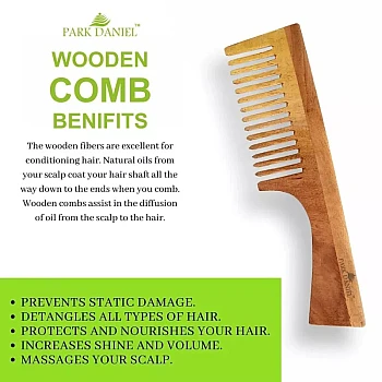 Park Daniel Natural & Ecofriendly Handmade Neem Wooden Dressing Handle Comb (1pcs)
