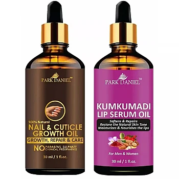 Park Daniel 100% Natural Nail & Cuticle Growth Oil + Kumkumadi Lip Serum Oil Combo (30ml Each) (1Pack)
