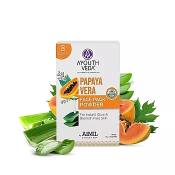 Ayouthveda Papaya Vera Face Pack Powder (8 Sachet Each 10g) (80g)