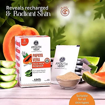 Ayouthveda Papaya Vera Face Pack Powder (8 Sachet Each 10g) (80g)