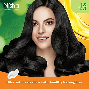 Nisha Creme Hair Color 1.0 Natural Black (Developer 60ml + Colorant Tube 60gm + Conditioner 6ml + Glove) (1Pack, Pack of 3)