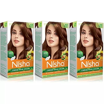 Nisha Creme Hair Color 4.0 Natural Brown (Developer 60ml + Colorant Tube 60gm + Conditioner 6ml + Glove) (1Pack, Pack of 3)