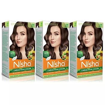 Nisha Creme Hair Color 3.0 Dark Brown (Developer 60ml + Colorant Tube 60gm + Conditioner 6ml + Glove) (1Pack, Pack of 3)