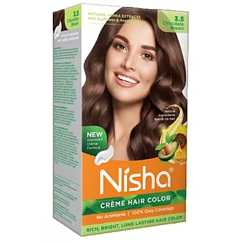 Nisha Creme Hair Color 3.5 Chocolate Brown (Developer 60ml + Colorant Tube 60gm + Conditioner 6ml + Glove) (1Pack)