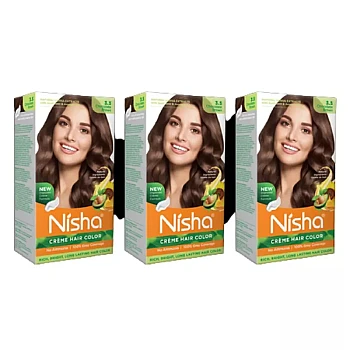 Nisha Creme Hair Color 3.5 Chocolate Brown (Developer 60ml + Colorant Tube 60gm + Conditioner 6ml + Glove) (1Pack, Pack of 3)