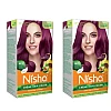 Nisha Creme Hair Color Wine Burgundy (Developer 60ml + Colorant Tube 60gm + Conditioner 6ml + Glove) (1Pack, Pack of 2)