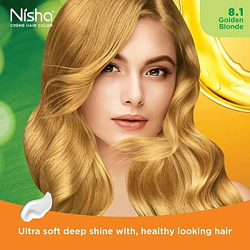 Nisha Creme Hair Color 8.1 Golden Blonde (Developer 60ml + Colorant Tube 60gm + Conditioner 6ml + Glove) (1Pack, Pack of 2)