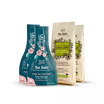 Nat Habit Fresh Ready-To-Apply Henna Paste + Five Oil Hibiscus Hair Nutrimask (Each 220g + Each 40g) (1Pack, Pack of 2)