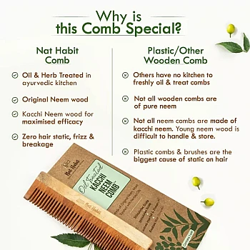 Nat Habit Oil Treated Kacchi Neem Comb Dual Tooth (1units)