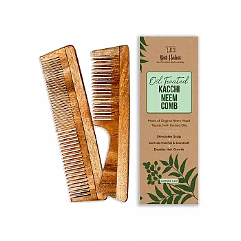 Nat Habit Oil Treated Kacchi Neem Comb - Fine + Dual Combo (2units)