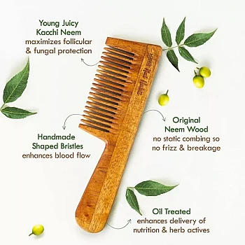 Nat Habit Oil Treated Kacchi Neem Comb - Wide + Dual + Fine Combo (3units)